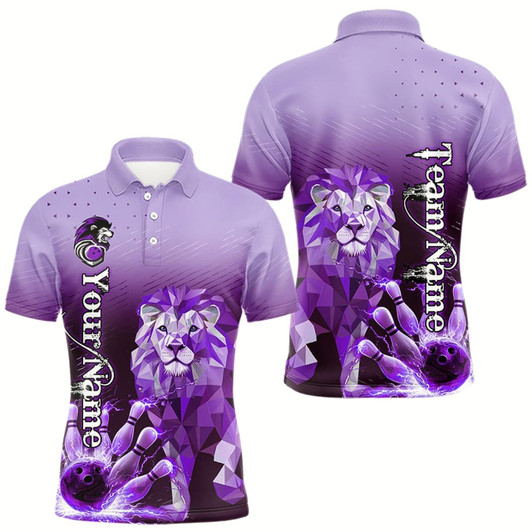 Goofygear Purple Lightning Lion Bowling Polo Shirts For Men Custom Lion Bowling Team Jerseys Style 2