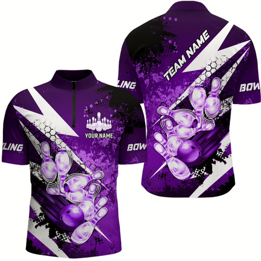 Goofygear Purple Grunge Lightning Bowling Polo Shirt For Men Custom Team Bowling Jersey