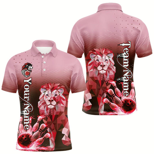 Goofygear Red Lightning Lion Bowling Polo Shirts For Men Custom Lion Bowling Team Jerseys Style 1