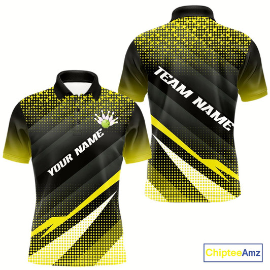 Goofygear Yellow Bowling Custom Men Bowling Polo Shirts Bowling Team Jerseys Bowling Tournament