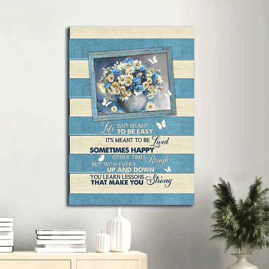 Canvas Art With Daisy Drawing Blue Background White Butterfly And The Encouraging Truth That Life Isn’T Meant To Be Easy