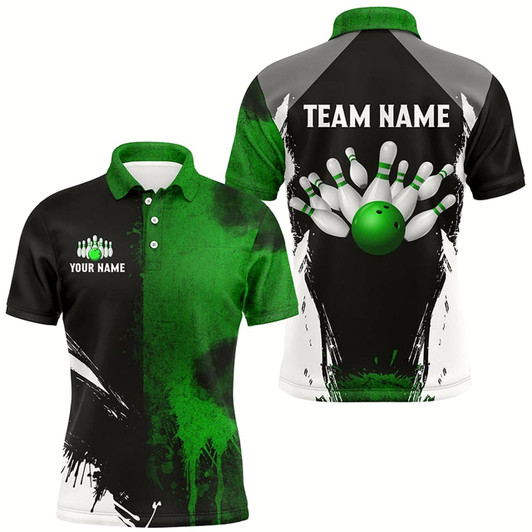 Goofygear Black And Green Bowling Polo Shirt For Men Custom Bowling Team Jerseys, Gift For Bowlers