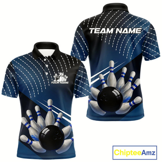 Goofygear Black And Blue Bowling Polo Shirts For Men Custom Bowling Tournament Team Jerseys