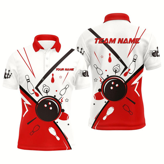 Goofygear Men Bowling Polo Shirts Custom Bowling Team League Jerseys, Gift For Bowlers Red