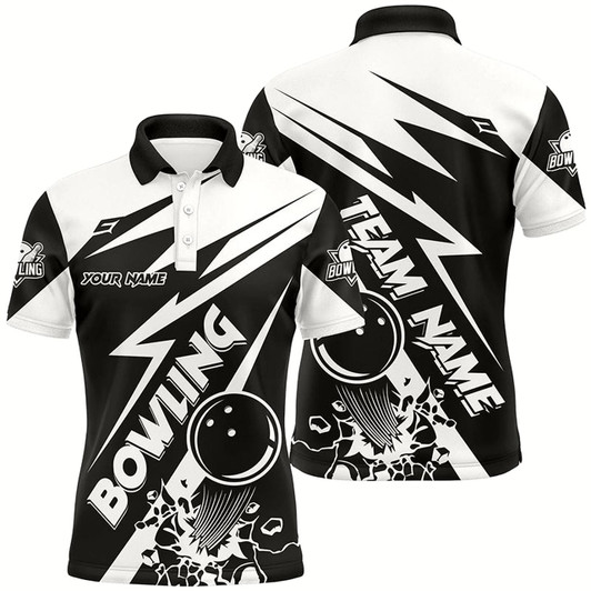 Goofygear Black And White Bowling Polo Shirts For Men Custom Bowling Team League Jerseys