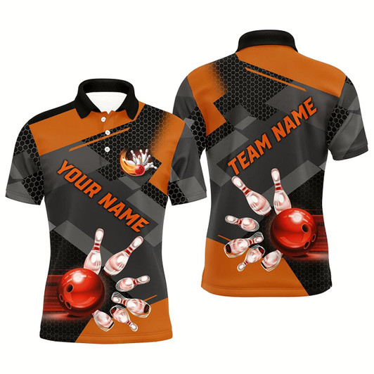 Goofygear Bowling Polo Shirts For Men Custom Bowling Team League Jerseys, Gift For Bowlers Orange