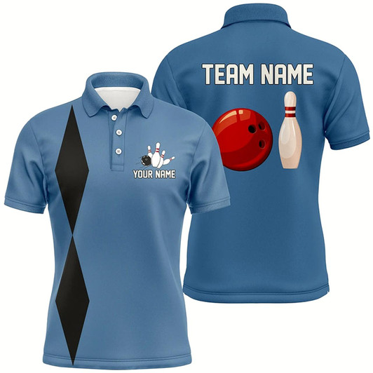 Goofygear Personalized Retro Bowling Polo Shirts For Men Custom Vintage Bowling Team Jerseys Blue