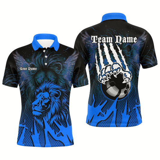 Goofygear Black And Blue Lion Bowling Polo Shirts For Men Custom Team Lion Bowling Jerseys