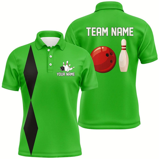 Goofygear Personalized Retro Bowling Polo Shirts For Men Custom Vintage Bowling Team Jersey Green
