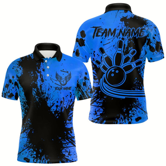 Goofygear Black And Blue Mens Bowling Polo Shirts Custom Bowling Team League Jerseys