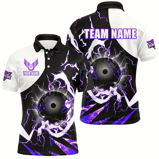 Goofygear Purple Lightning Thunder Bowling Team League Jerseys Custom Mens Bowling Polo Shirts