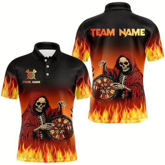 Goofygear Flame Skull Reaper Darts Polo Shirts For Men Custom Team Darts Jersey Outfit