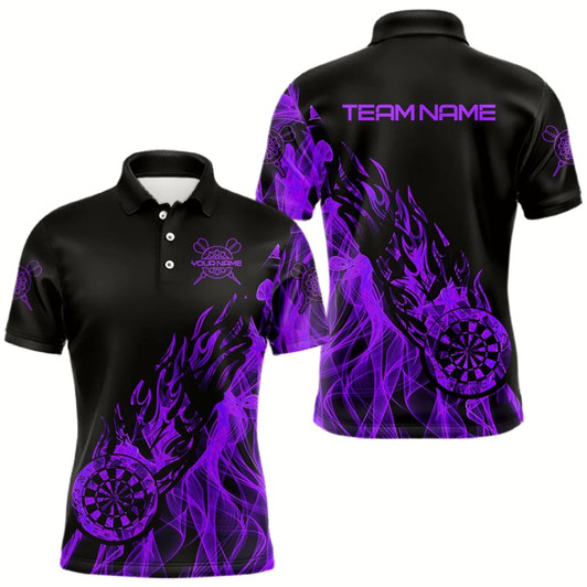 Goofygear Black And Purple Dartboard Fire Flame Darts Polo Custom Dart Shirt For Men Dart Jersey