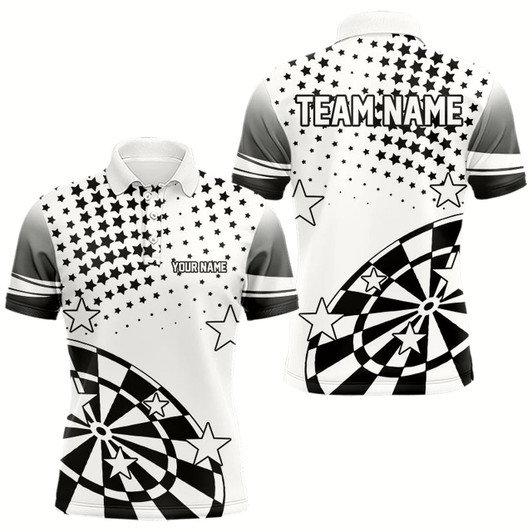 Goofygear Personalized Black And White Stars Darts Polo Shirt For Men Custom Dart Team Jerseys
