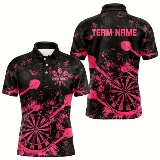 Goofygear Black And Pink Grunge Darts Polo For Men Custom Dart Shirts For Team Dart Jerseys