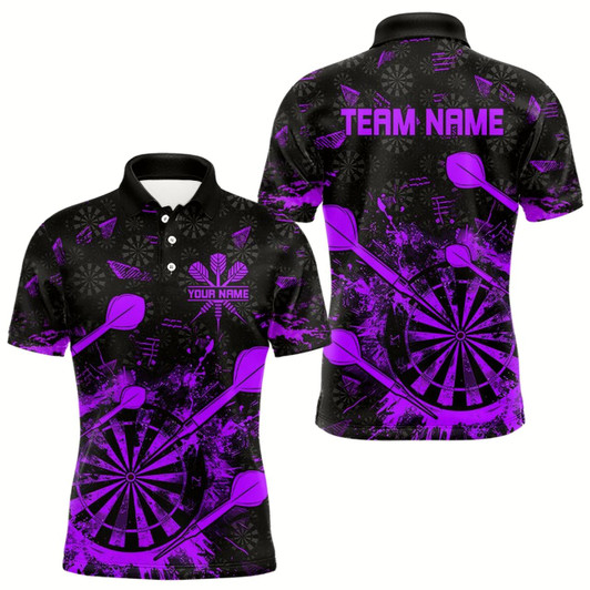 Goofygear Black And Purple Grunge Darts Polo For Men Custom Dart Shirts For Team Dart Jerseys