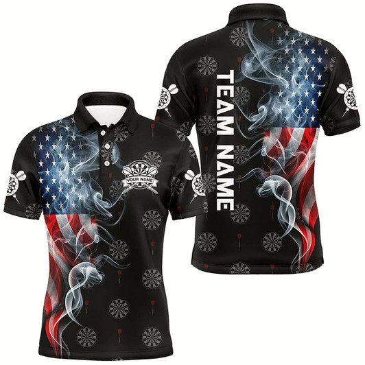 Goofygear American Flag Smoke Patriotic Darts Polo Shirt Custom Dart Shirts For Men Dart Jerseys