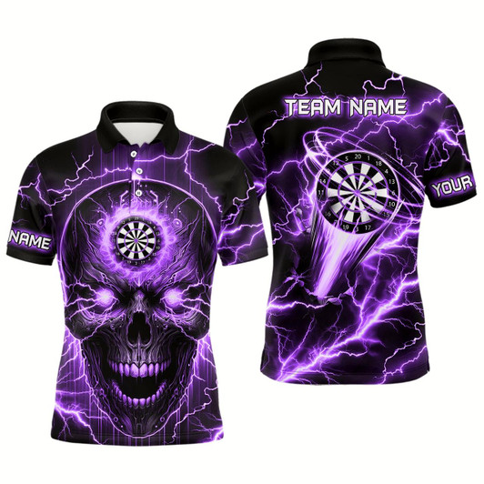 Goofygear Purple Darts Skull Men Polo Shirt Custom Lightning Thunder Team League Dart Jerseys