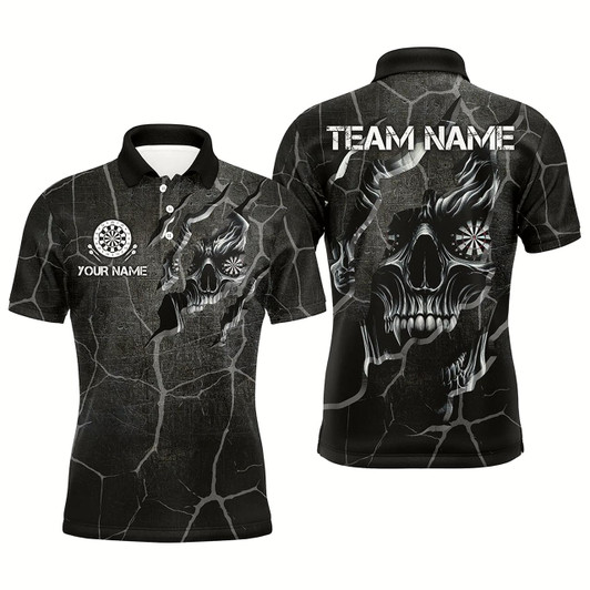 Goofygear Personalized Skull Black Grunge Darts Polo Shirts For Men Custom Darts Team Jerseys