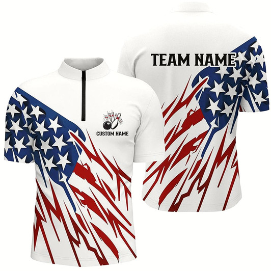 Goofygear Custom American Flag Unisex Bowling Team Shirts, Patriotic Bowling Polo Shirts