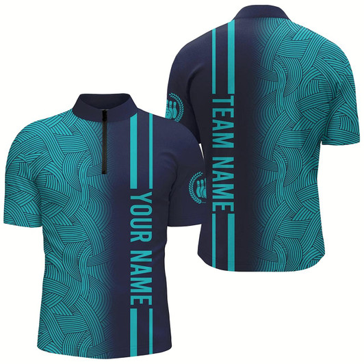 Goofygear Custom Navy Bowling Shirts Men & Turquoise Bowling Jersey Team Bowling 1/4 Zip