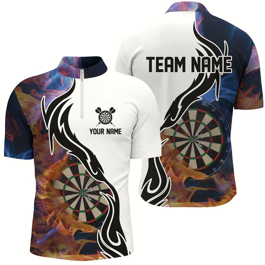 Goofygear Fire Flame Dartboard Mens Darts Quarter Zip Shirt Custom Darts Shirt For Men Dart Jerseys