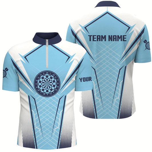 Goofygear Blue White Mens Darts Quarter Zip Shirt Customized Darts Shirt For Men Dart Jerseys