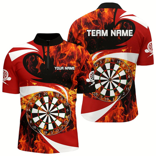 Goofygear Fire Flame Dartboard Mens Dart Quarter-Zip Shirts Custom Darts Shirt For Men Dart Jerseys