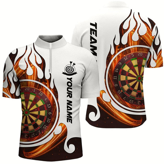 Goofygear Fire Flame Dartboard Mens Darts Quarter Zip Shirt Custom Dart Shirts For Men Dart Jerseys Style 2