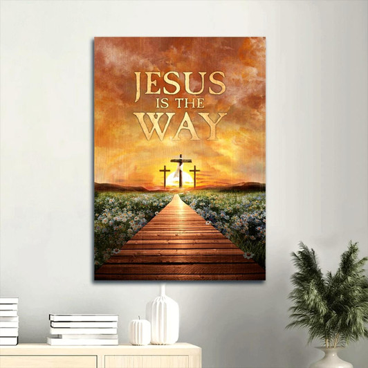 Beautiful Bridge Painting At Sunset With A Cross Symbol And The Message Jesus Is The Way An Uplifting Christian Wall