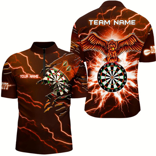 Goofygear Personalized Thunder Orange Eagle Dart Quarter Zip Shirt Custom Dart Shirts For Men Dart Team Shirt