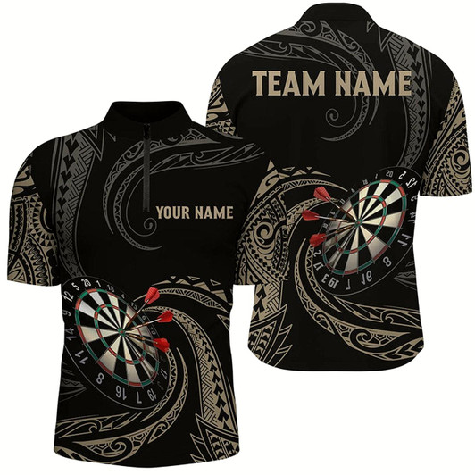 Goofygear Personalized Roll Tribal Darts Quarter Zip Shirt Custom Darts Shirts For Men Dart Jerseys
