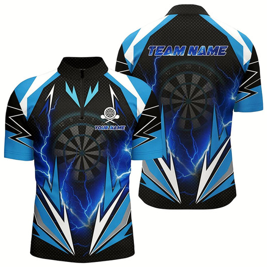 Goofygear Blue Thunder Lightning Darts Quarter Zip Shirt Custom Dart Shirts For Men Dart Jerseys Style 1