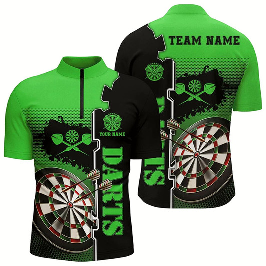 Goofygear Personalized Green Black Darts Quarter Zip Shirt Custom Darts Shirt For Men Darts Jersey Style 1