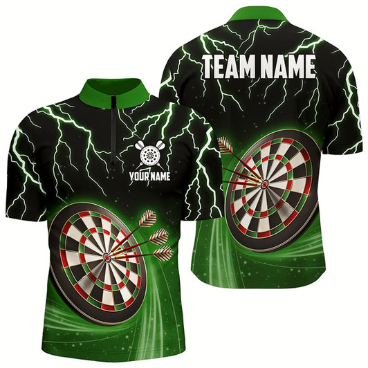 Goofygear Green Thunder Lightning Darts Quarter Zip Shirt Custom Darts Shirt For Men Dart Jerseys