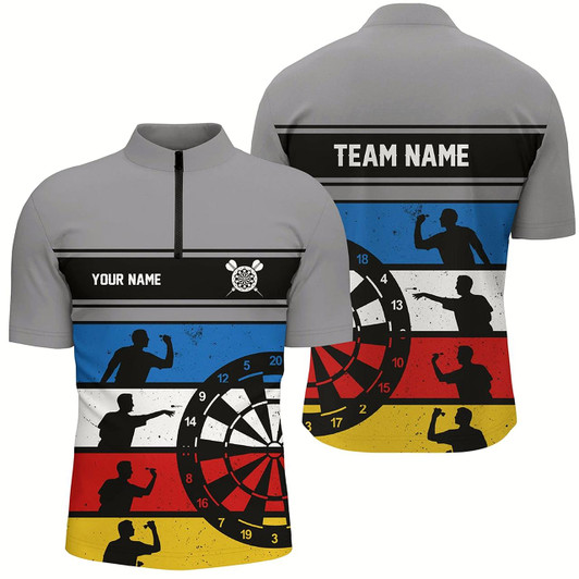 Goofygear Retro Colorful Personalized Darts Quarter Zip Shirt Custom Darts Shirt For Men Dart Jersey