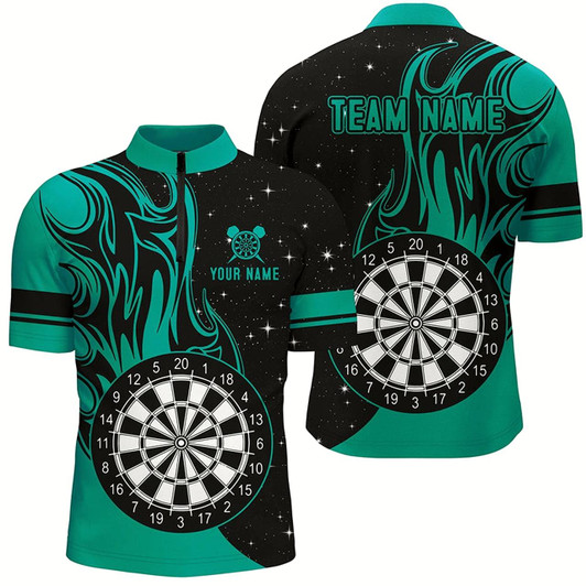 Goofygear Turquoise Darts Fire Quarter-Zip Shirt Best Custom Darts Shirts For Men Darts Team Jersey