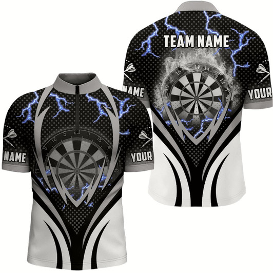 Goofygear Thunder Lightning Mens Dart Quarter Zip Shirt Custom Cool Darts Shirt For Men Dart Jersey