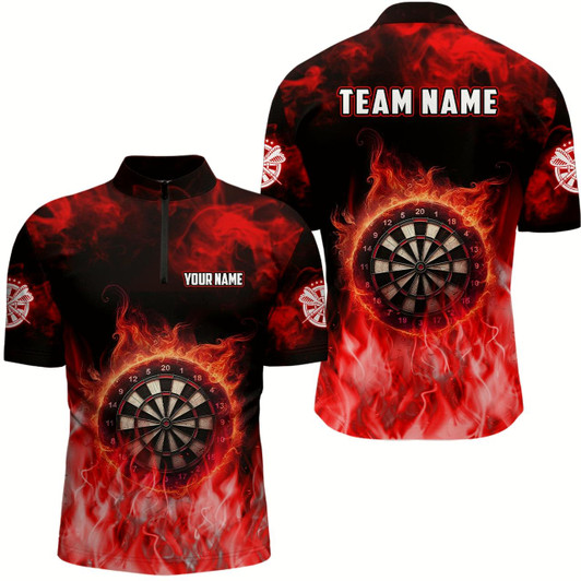 Goofygear Personalized Flame Red Dart Quarter-Zip Shirts For Men, Dart Team Jerseys Custom Mens Dart Shirts