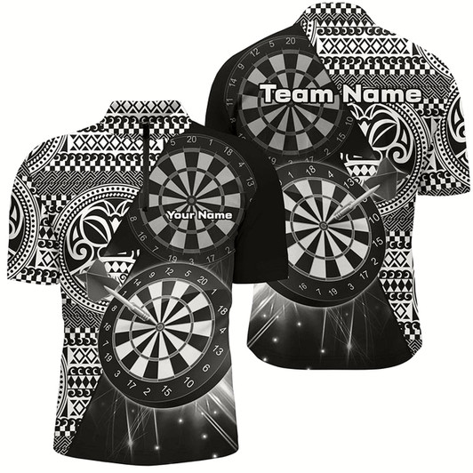 Goofygear Personalized Tribal White Black Dart Quarter-Zip Shirts For Men Dart Jerseys Custom Dart Team Shirt