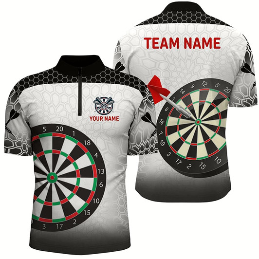 Goofygear Personalized Dartboard Dart Quarter-Zip Shirts For Men, Dart Apparel Custom Mens Dart Team Jerseys