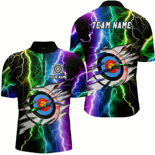 Goofygear Personalized Archery Colorful Lightning Men Quarter-Zip Shirts, Archery 3D Target Shirts