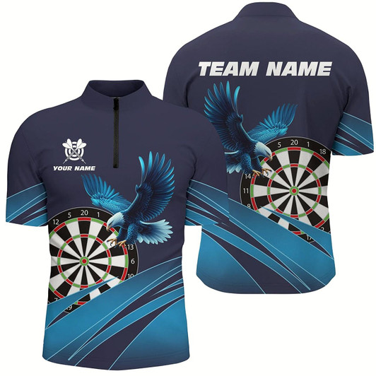 Goofygear Personalized Darts Board Eagle Blue Darts Men Quarter-Zip Shirts Custom Darts Team Shirts