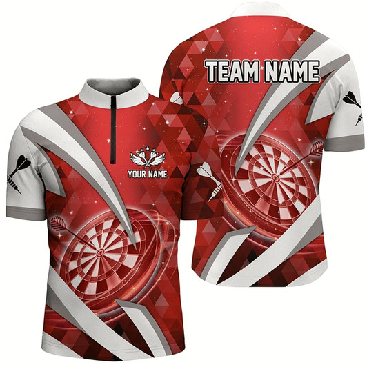 Goofygear Red Jerseys Darts Board 3D Men Darts Quarter Zip Shirts Custom Team League Darts Shirts