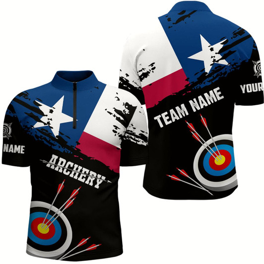 Goofygear Customized Grunge Texas Archery Men Quarter-Zip Shirts, Best Texas Flag Shirts For Archers