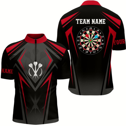 Goofygear Red Black Sporty Personalized Darts Quarter-Zip Shirt Custom Men Darts Shirt Dart Jerseys