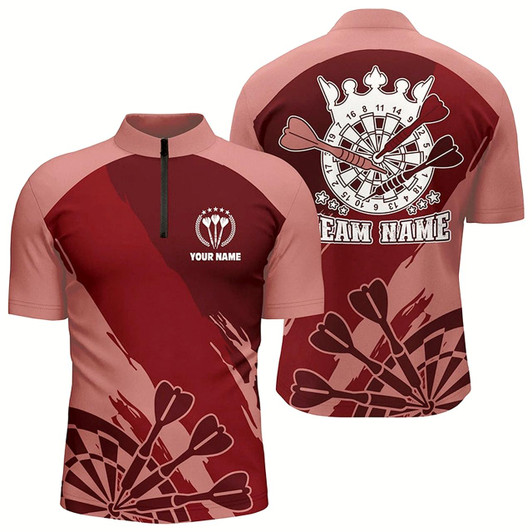 Goofygear Personalized Red Darts Quarter Zip Shirt Custom Cool Dart Shirts For Men Darts Jersey