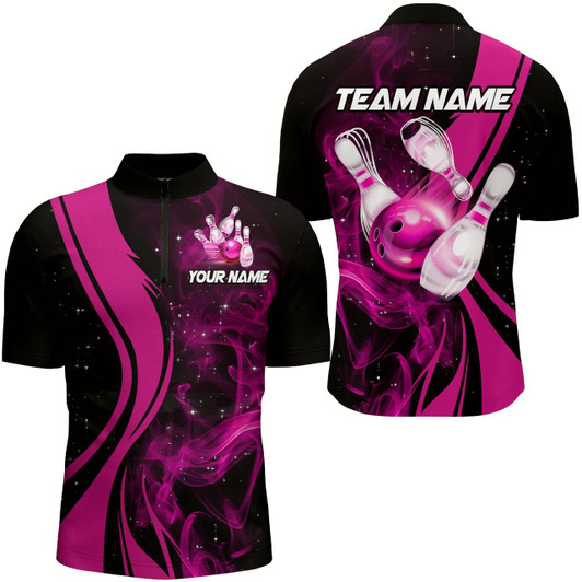 Goofygear Pink Bowling Shirt Personalized Men & Bowling Team Jersey Bowling 1/4 Zip Shirts