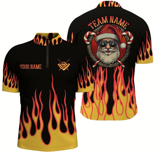 Goofygear Funny Christmas Santa With Flame Custom Billiard Quarter-Zip Shirts, Men Christmas Shirts