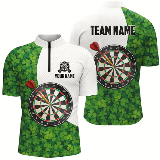 Goofygear St Patrick Day Green Clover Leaf Mens Darts Quarter Zip Shirts Custom Dart Jerseys For Men